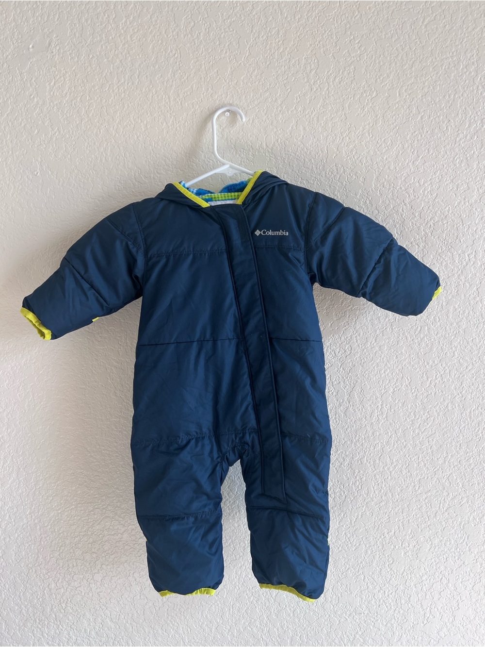 Columbia Navy One-Piece Snowsuit with Neon Yellow Trim